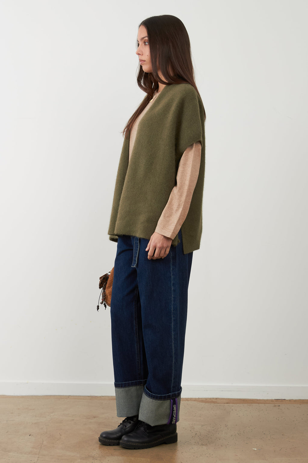 Orfeo Paris Clarisse Kaki H26 Green Cardigan SWT1717H267, side view
