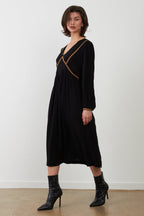 Orfeo Paris Gina Black Dress DS1884, front view with long sleeves