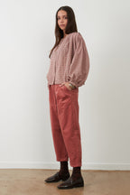 Orfeo Paris Janet Pink Checked Top TW1846, front view full length