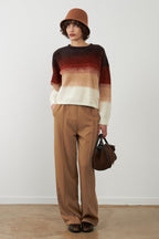 Orfeo Paris Josepha Chocolate Brown Jumper SWT5110, front view with camel trousers
