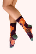 Powder Beautiful Bouquet Purple Ankle Socks SOC807, worn view