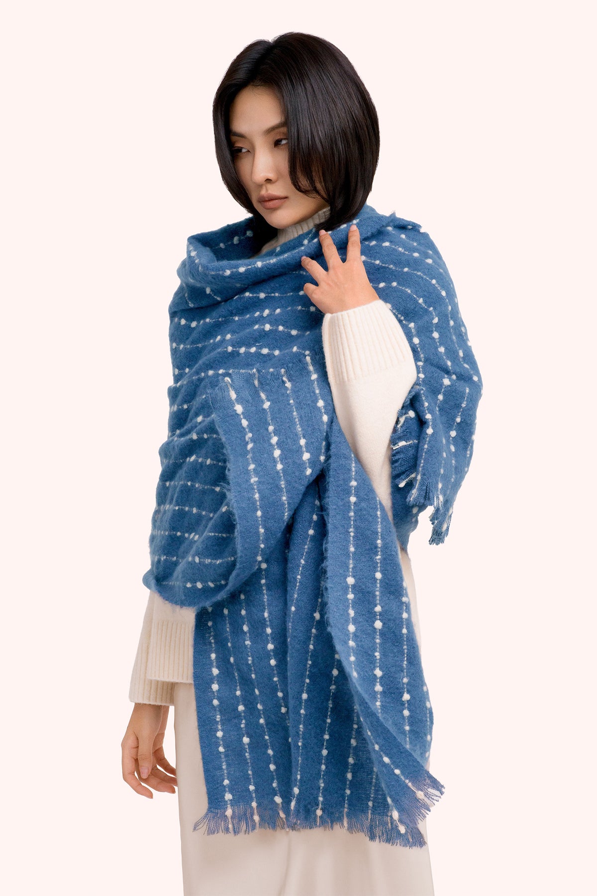 Powder Dakota Navy Scarf DAK7, worn view