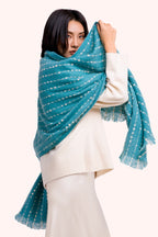 Powder Dakota Teal Blue Scarf DAK8, worn view