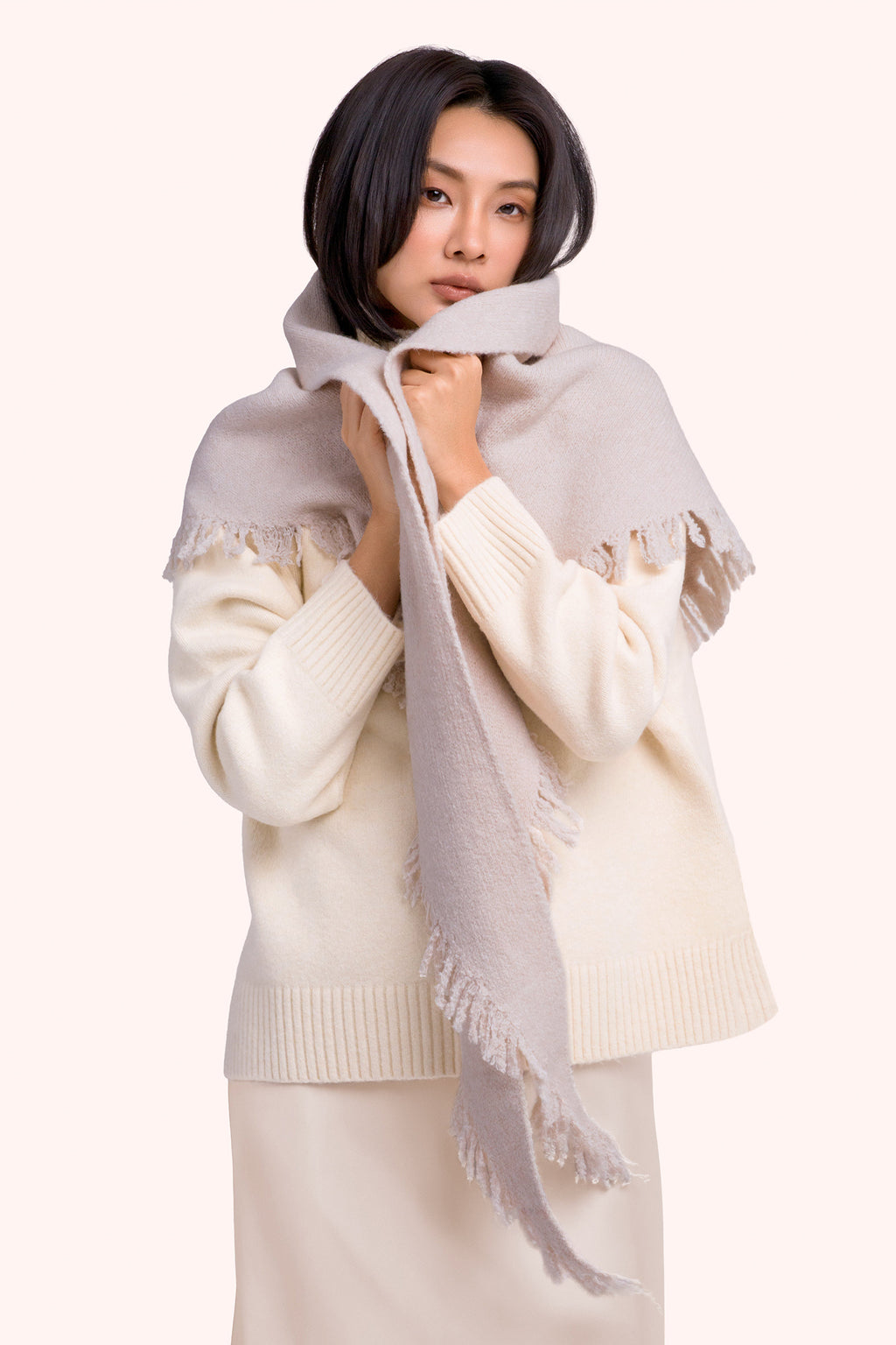 Powder Emily Cream Beige Scarf EMI5, worn view
