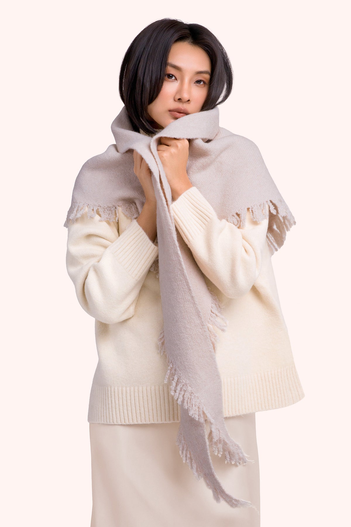 Powder Emily Cream Beige Scarf EMI5, worn view