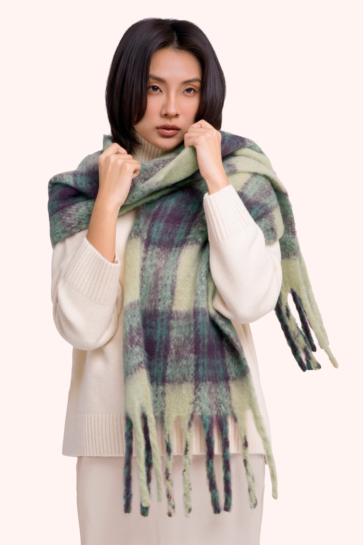 Powder Flora Damson Mix Multicolour Scarf FLO18, worn view