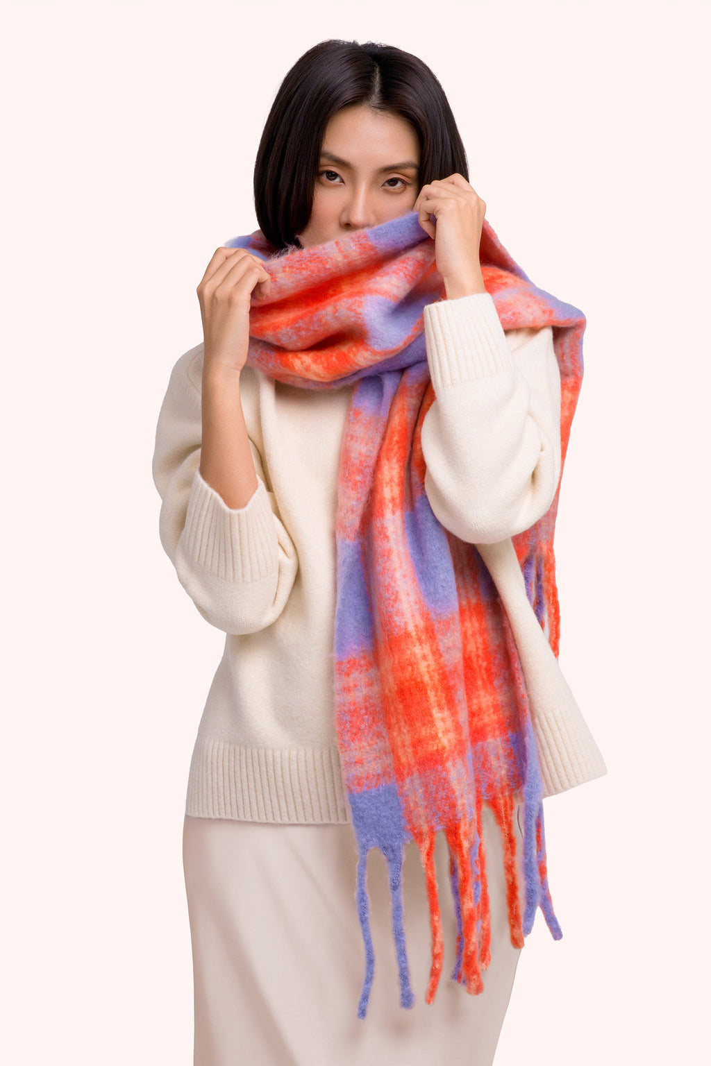 Powder Flora Tangerine Mix Multicolour Scarf FLO19, worn view