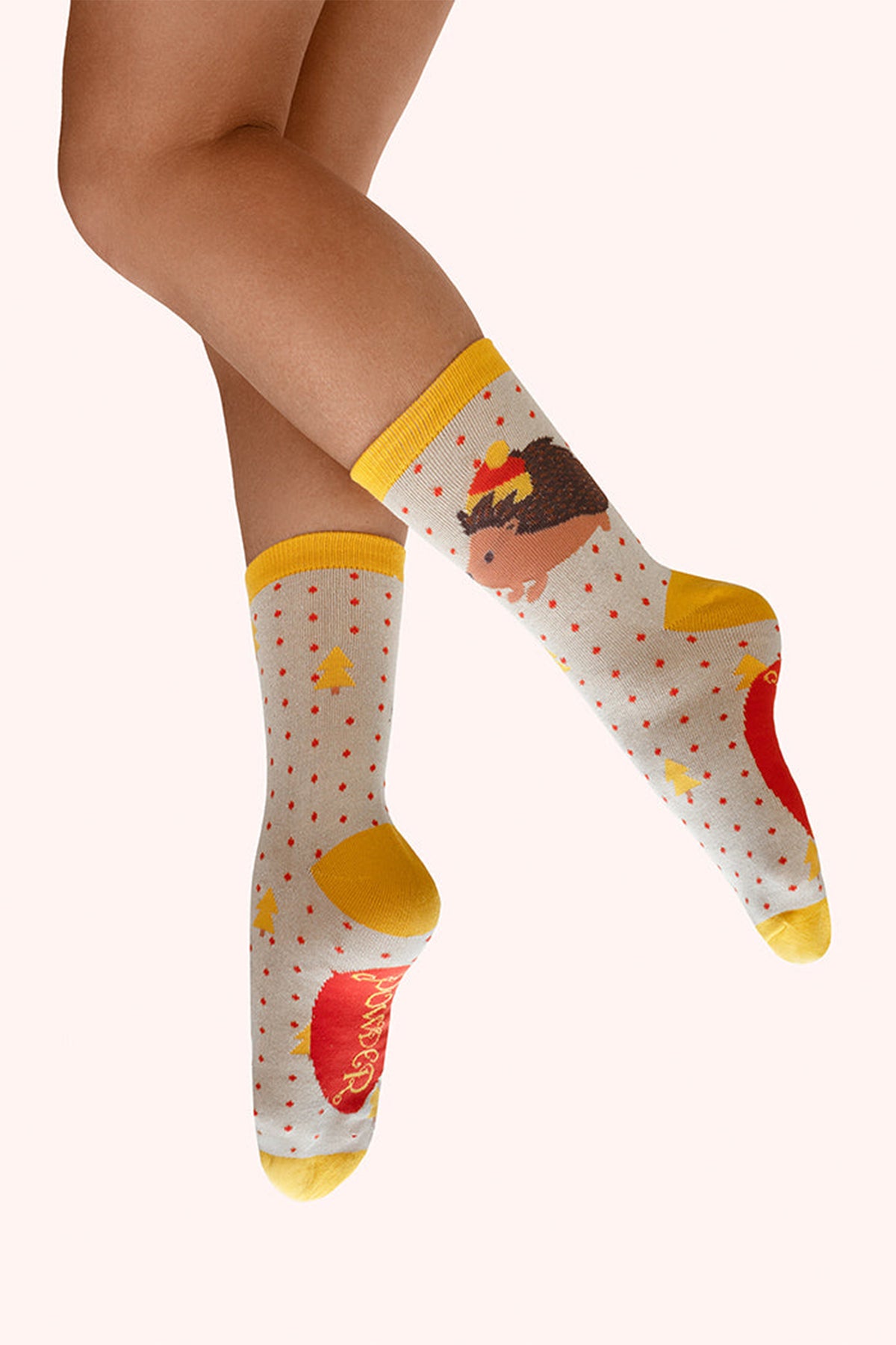 Powder Hedgehog in a Hat Beige Ankle Socks SOC826, worn view