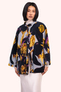 Powder Hellebore Navy Velvet Jacket SVJ5, worn front view