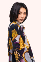 Powder Hellebore Navy Velvet Jacket SVJ5, worn side view