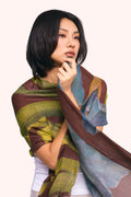 Powder Iris Multicolour Wool Mix Scarf WWS8, worn view