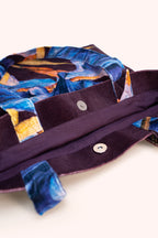 Powder Iris Navy Velvet Tote TOT28, strap and fastening detail