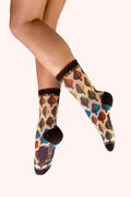 Powder Leaves Multicolour Ankle Socks SOC810, worn view