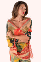 Powder LIN38 Exotic Leaves Linen Cotton Scarf