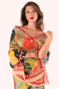 Powder LIN38 Exotic Leaves Linen Cotton Scarf