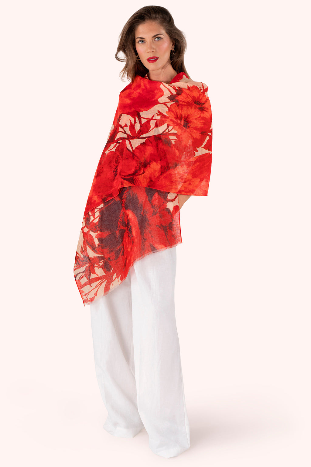 Powder LIN39 Rouge Blooms Linen Cotton Scarf