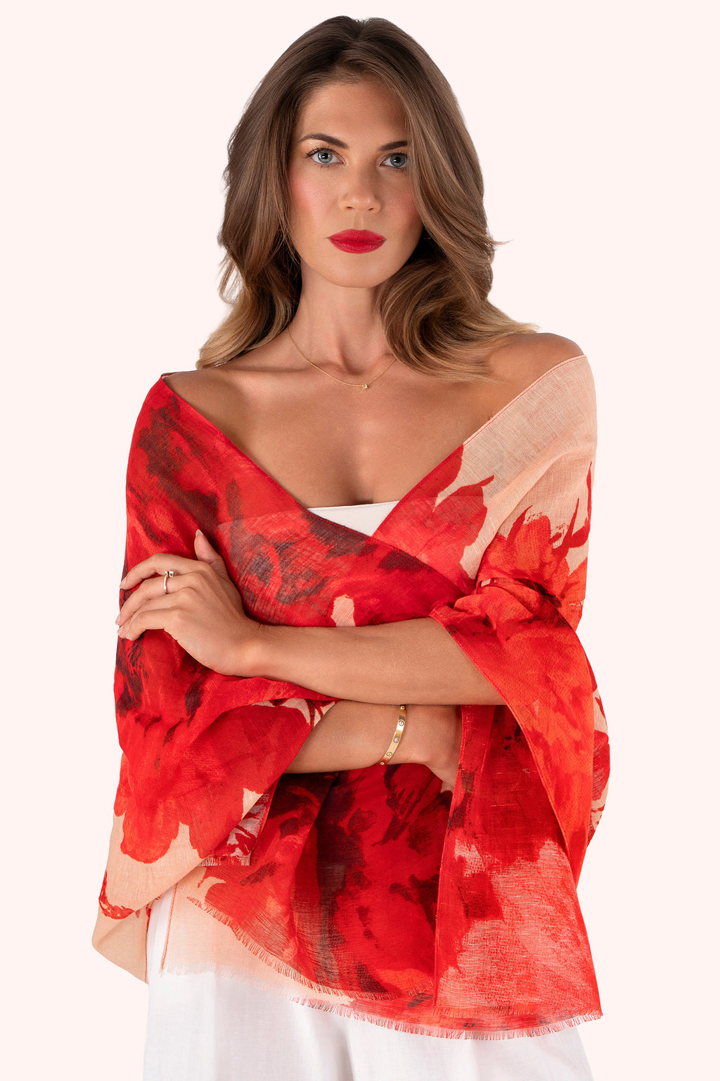 Powder LIN39 Rouge Blooms Linen Cotton Scarf