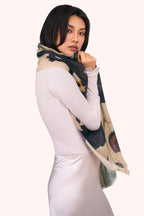 Powder Midnight Orchid Multicolour Wool Mix Scarf WWS9, worn side view