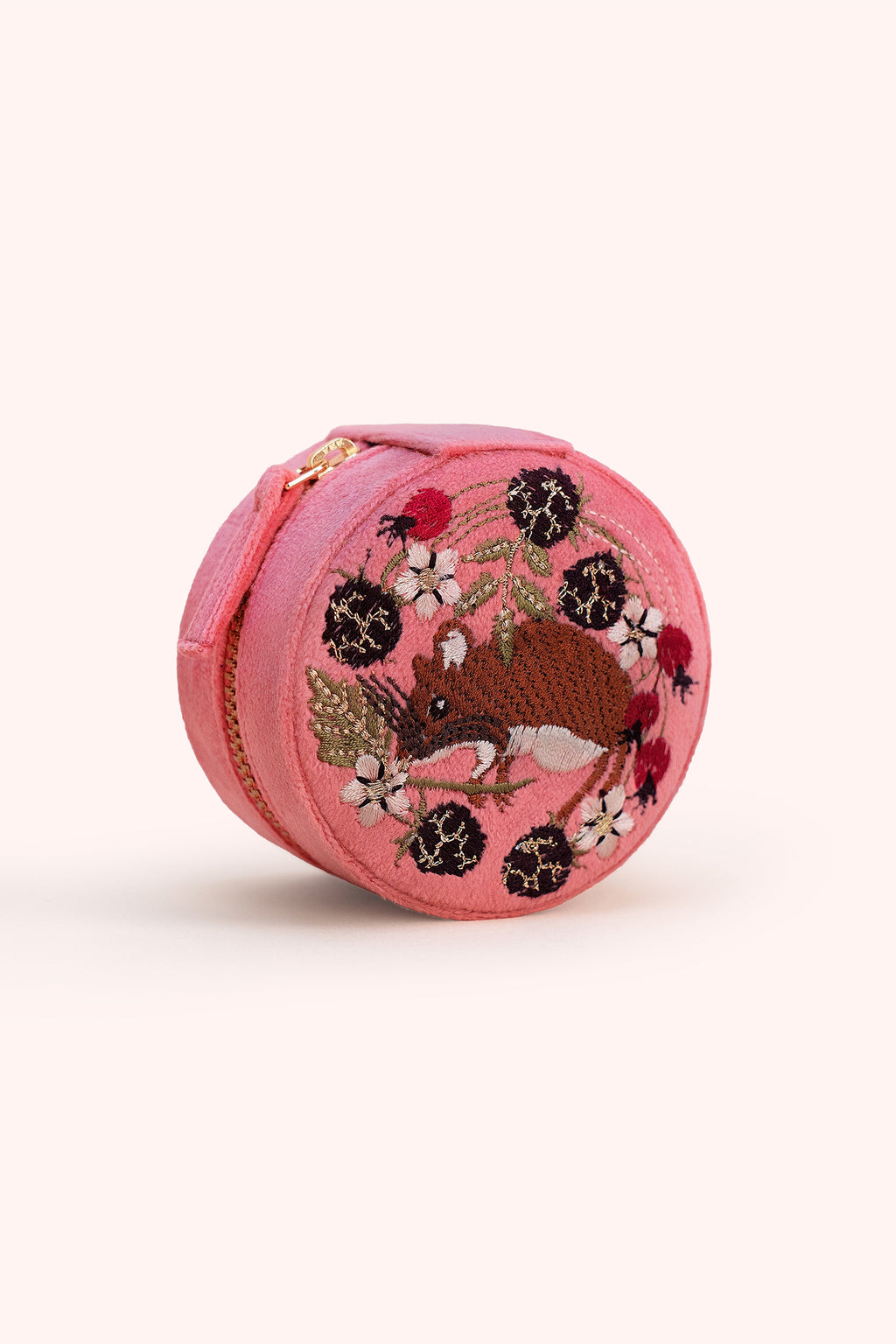 Powder Mouse Pink Jewellery Box RJBX8, embroidery detail