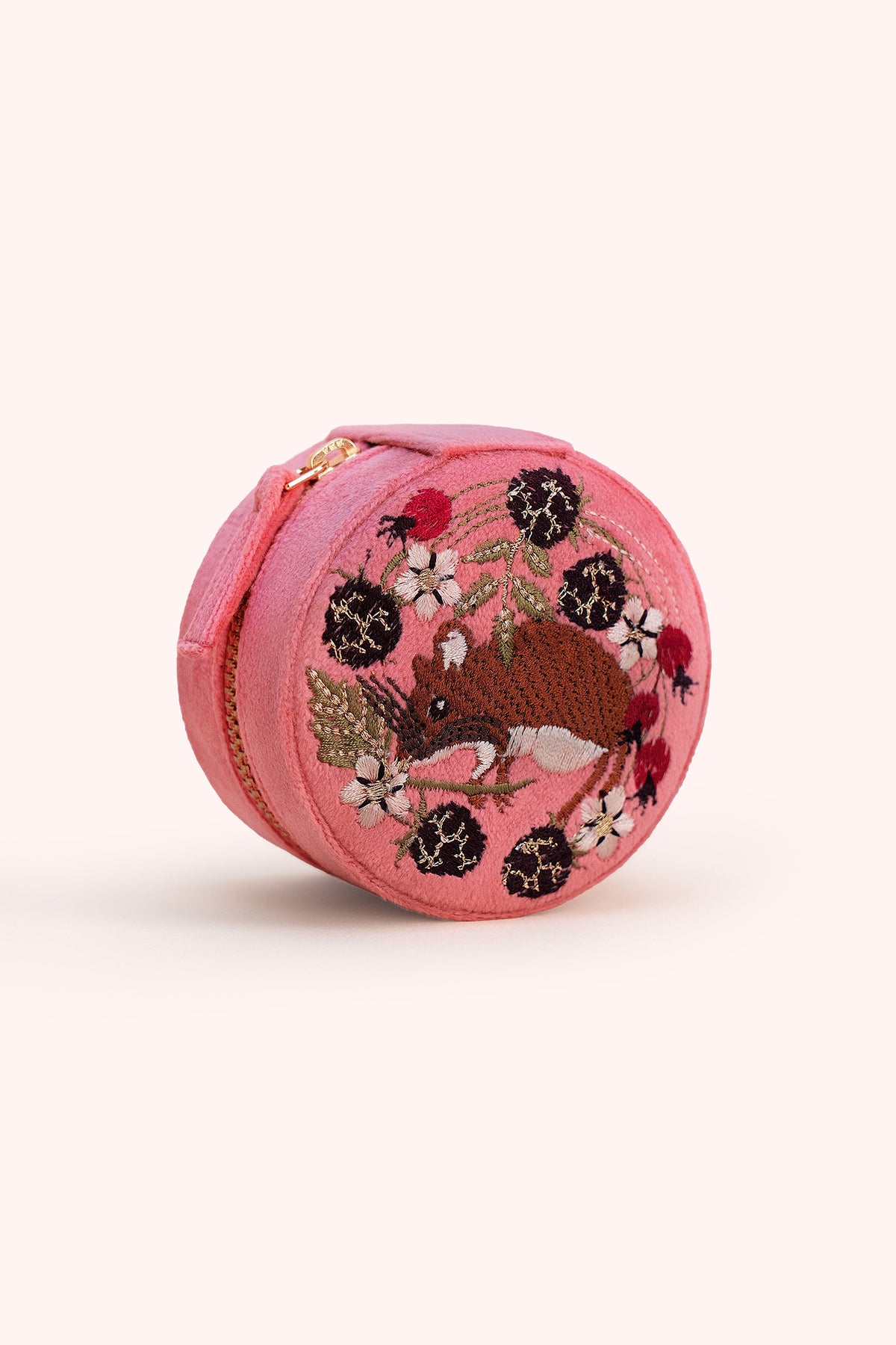 Powder Mouse Pink Jewellery Box RJBX8, embroidery detail