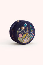 Powder Navy Floral Hedgerow Jewellery Box RJBX9, embroidery detail