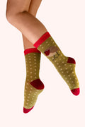 Powder Robin Green Cosy Socks SOC820, worn view