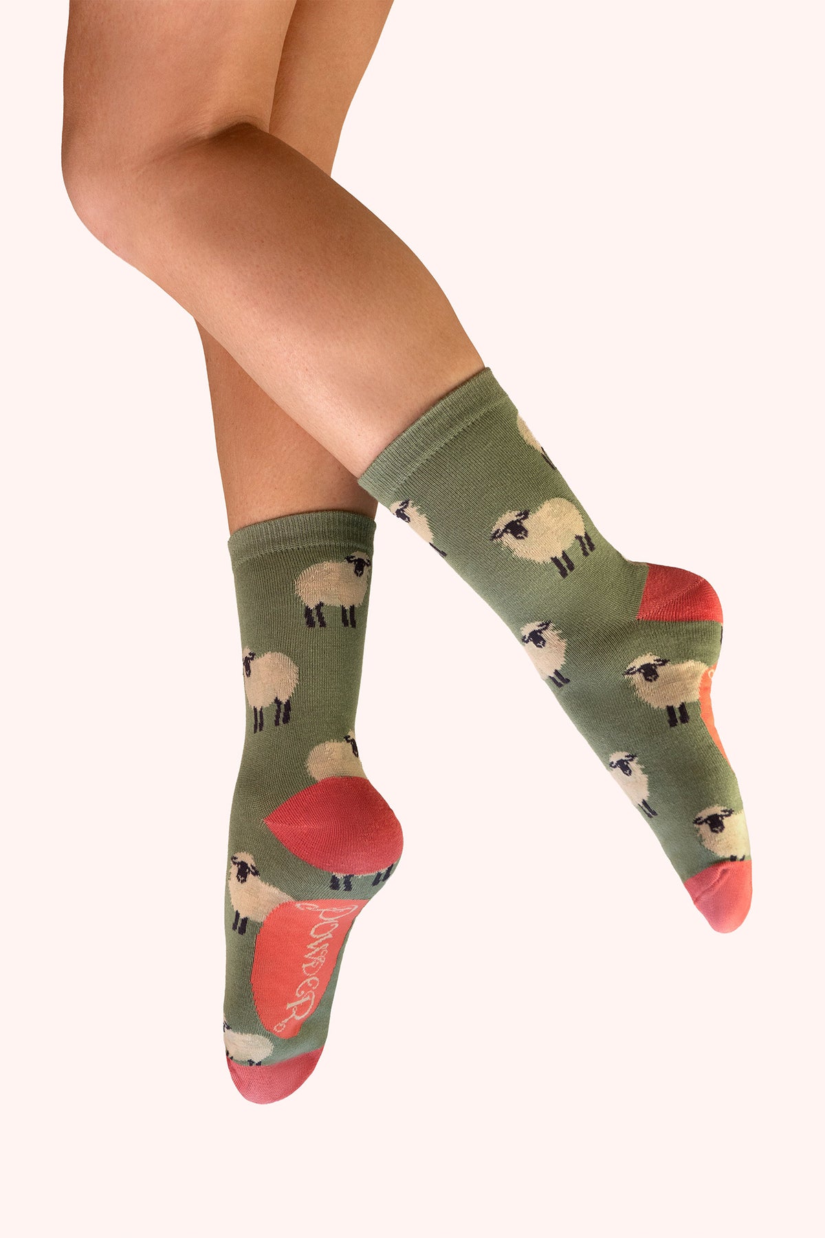 Powder Sheep Green Ankle Socks SOC812, worn view