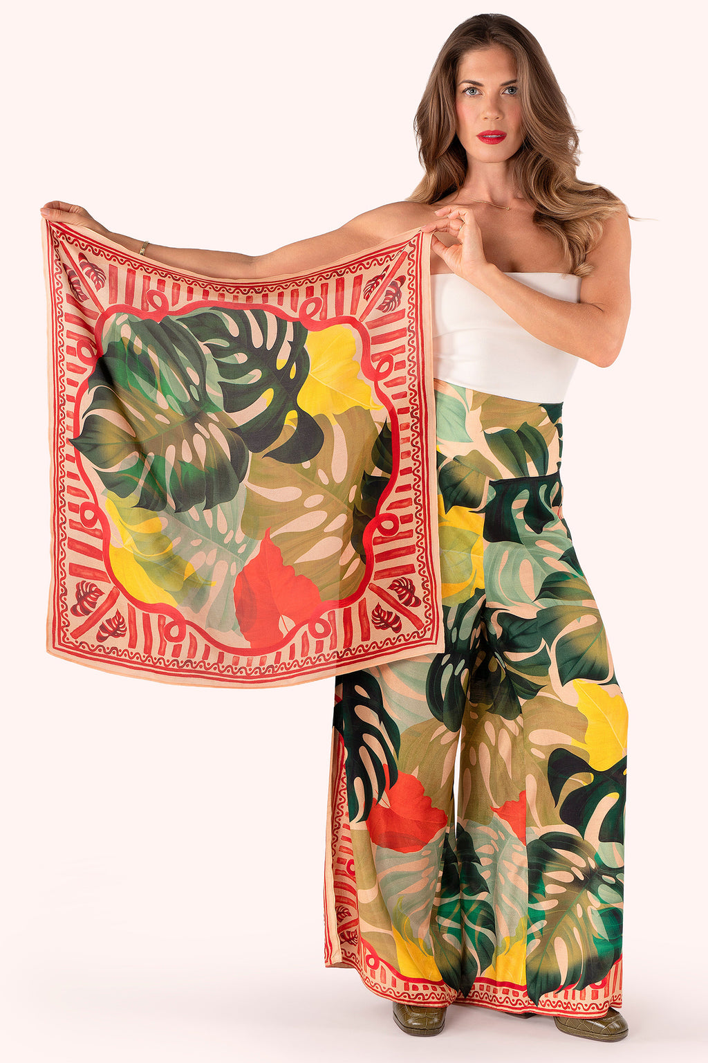 Powder SKS9 Exotic Leaves Silk Square Scarf