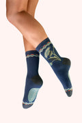 Powder Thistle Navy Ankle Socks SOC815, worn view