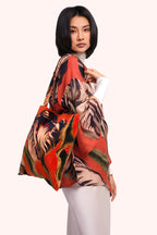 Powder Tulip Orange Velvet Tote TOT30, carried over the shoulder