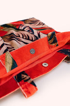 Powder Tulip Orange Velvet Tote TOT30, strap and fastening detail