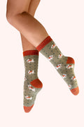Powder Woolly Westie Green Cosy Socks SOC821, worn view