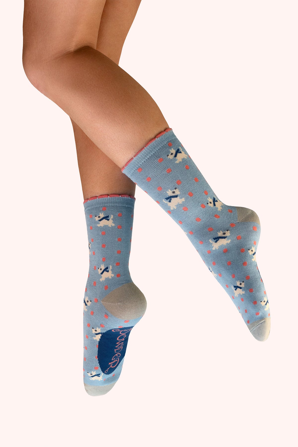 Powder Woolly Westies Blue Ankle Socks SOC816, worn view
