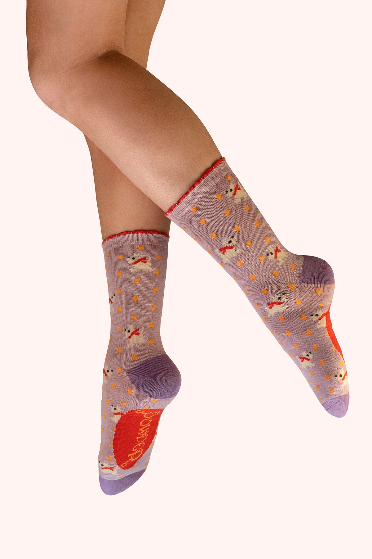 Powder Woolly Westies Pink Ankle Socks SOC817, worn view