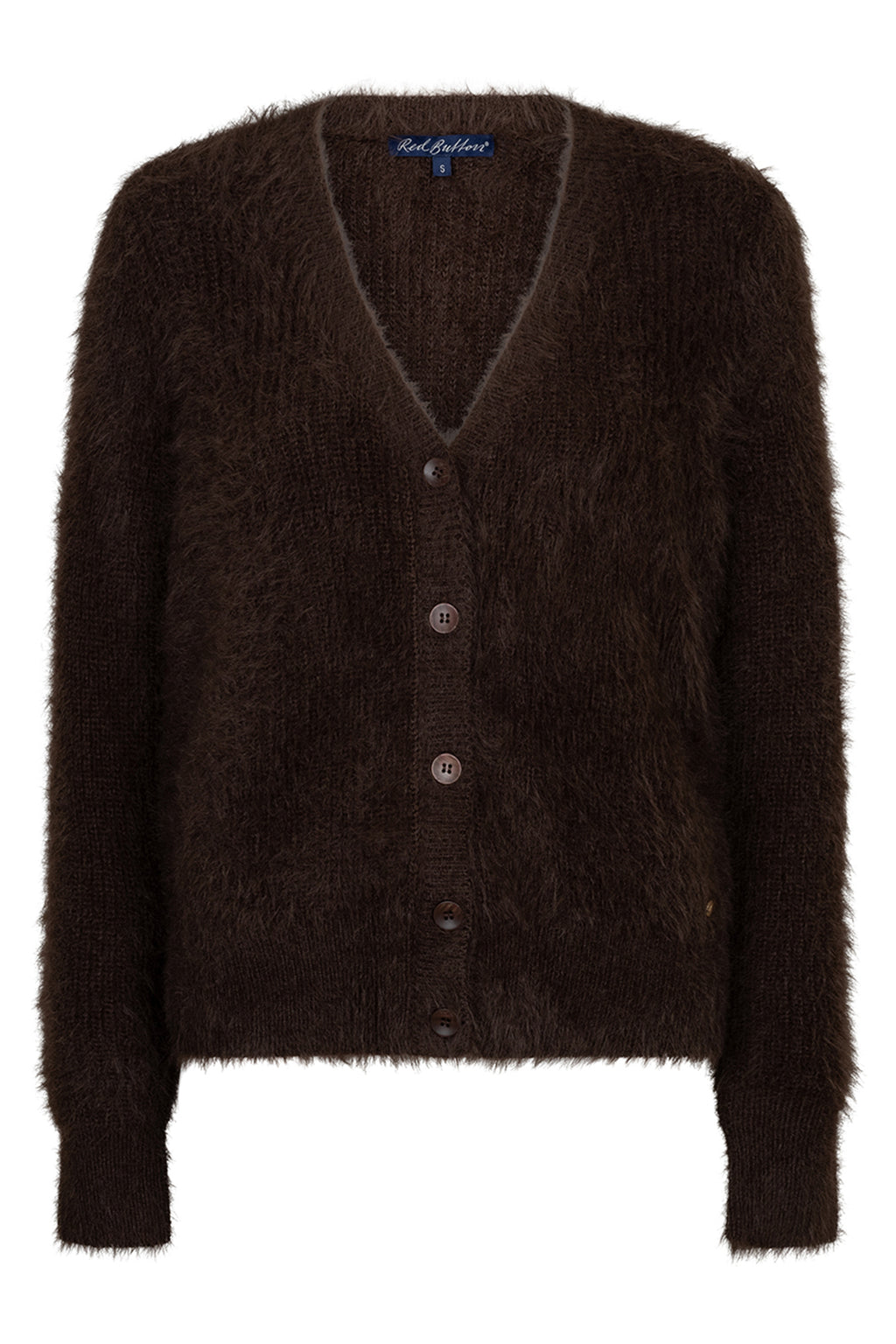 Red Button Fuzzy espresso brown cardigan at OSO Boutique