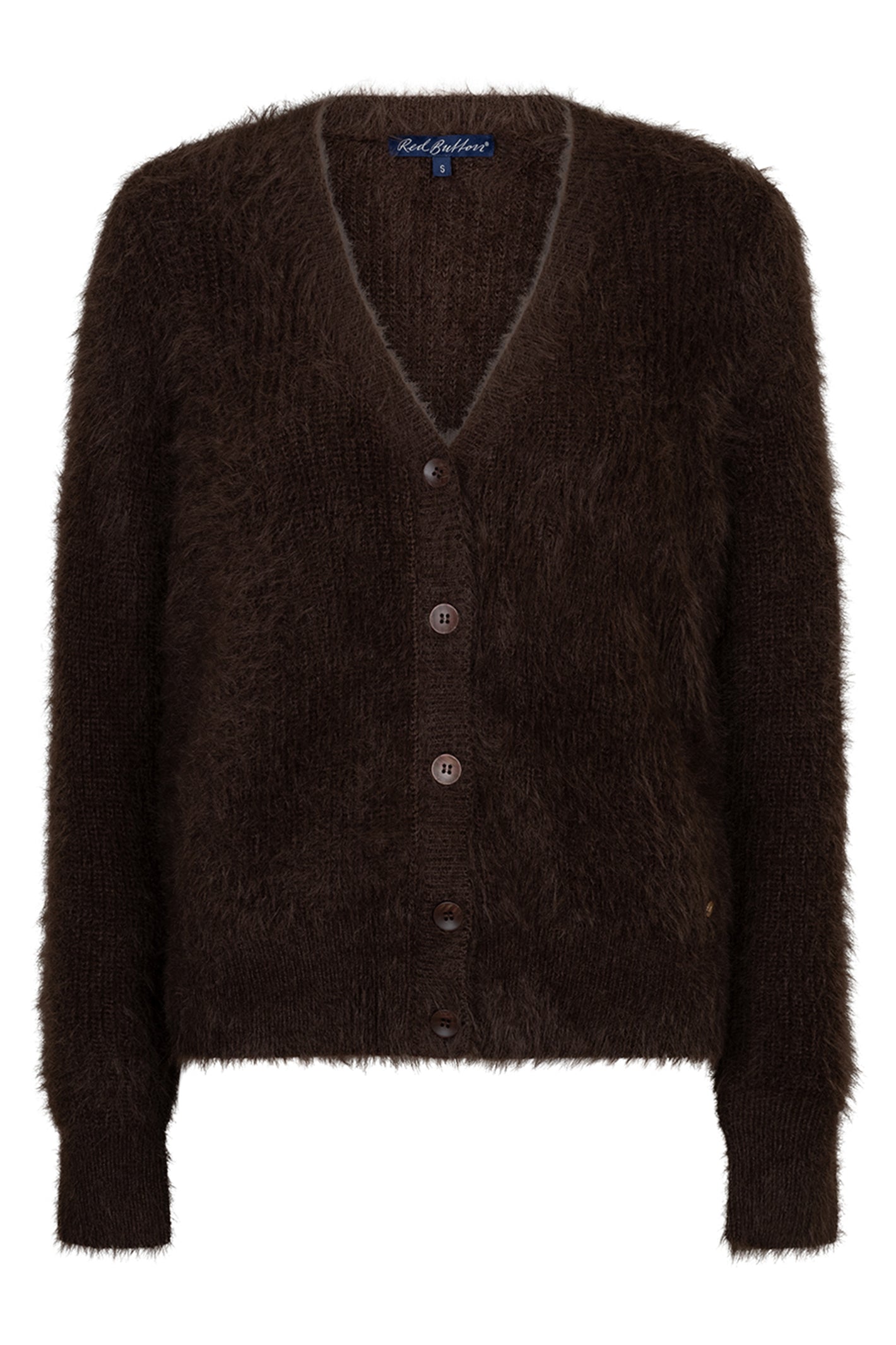 Red Button Fuzzy espresso brown cardigan at OSO Boutique