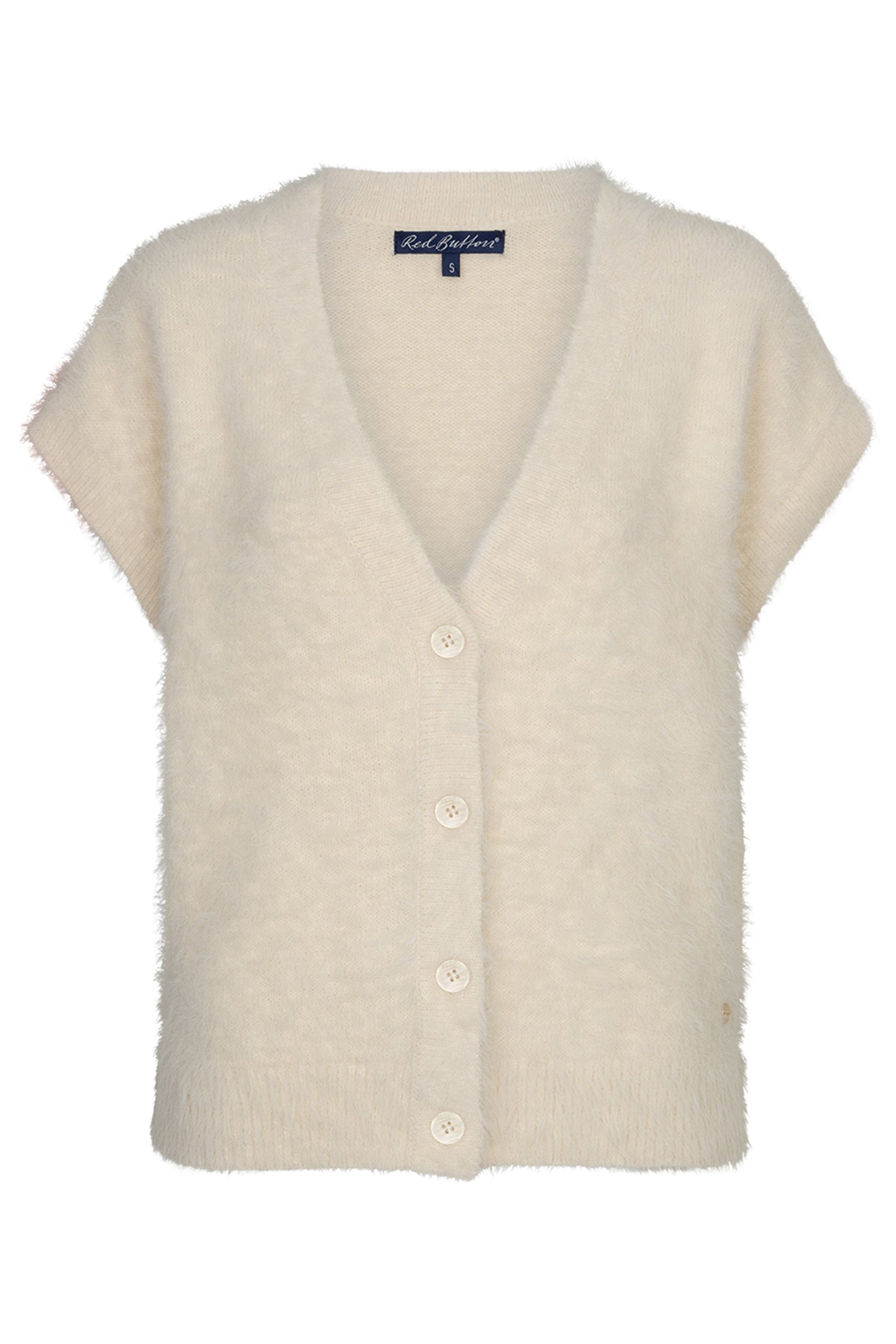 Red Button sleeveless Fuzzy cream knitted waistcoat at OSO Boutique