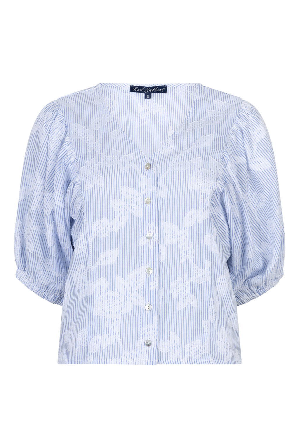 Red Button SRB4838 Blue Stripe & Flower Balloon Sleeve Blouse