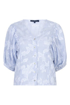Red Button SRB4838 Blue Stripe & Flower Balloon Sleeve Blouse