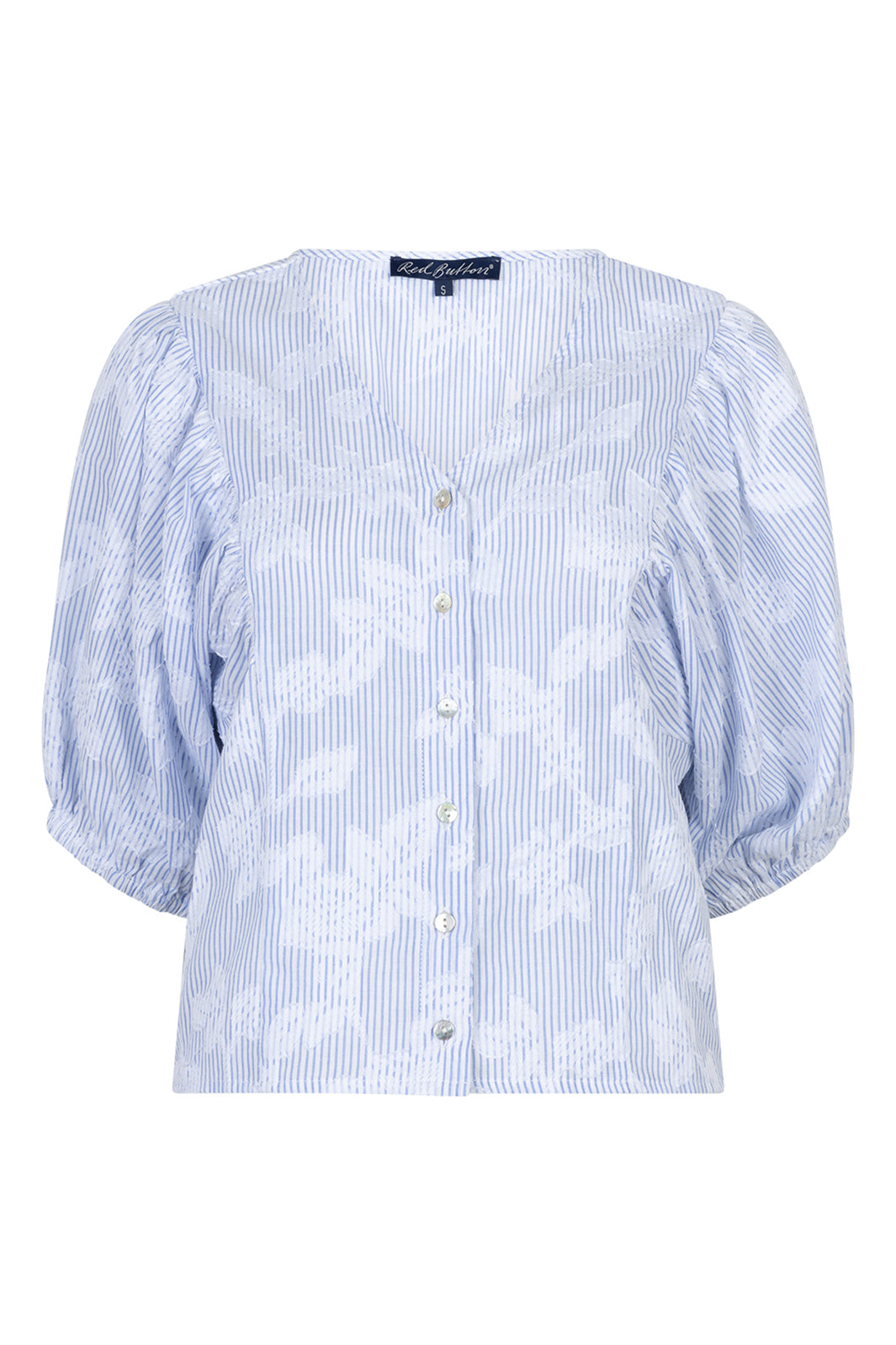 Red Button SRB4838 Blue Stripe & Flower Balloon Sleeve Blouse