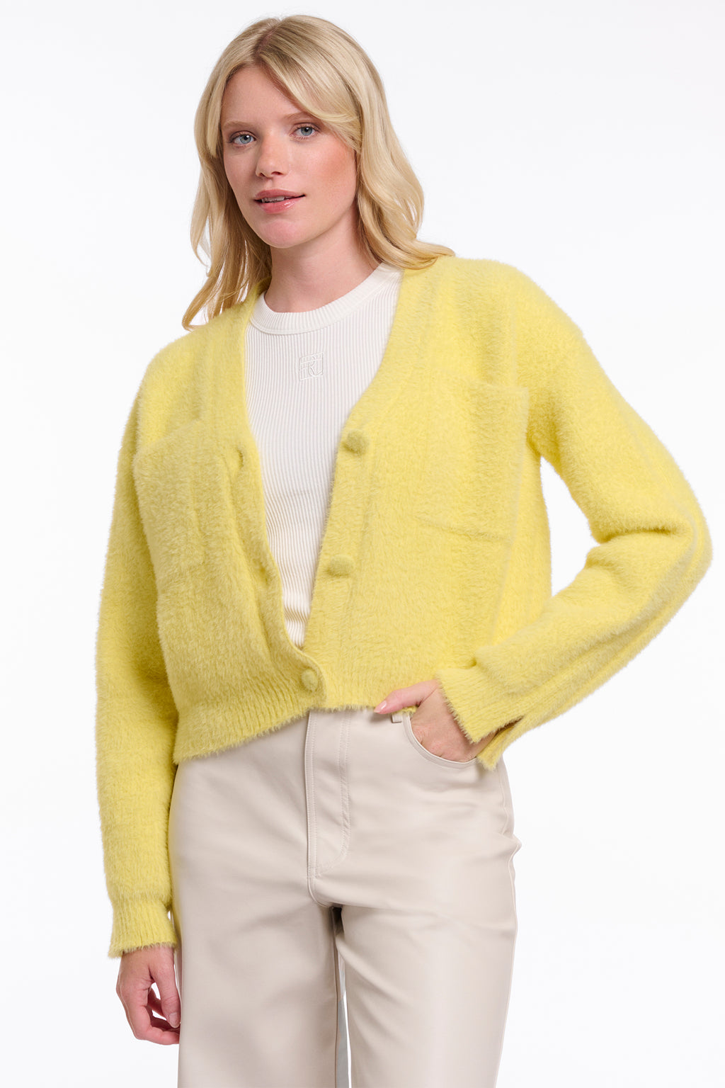 Rino & Pelle Isarea Breezy Lime Short V-Neck Cardigan