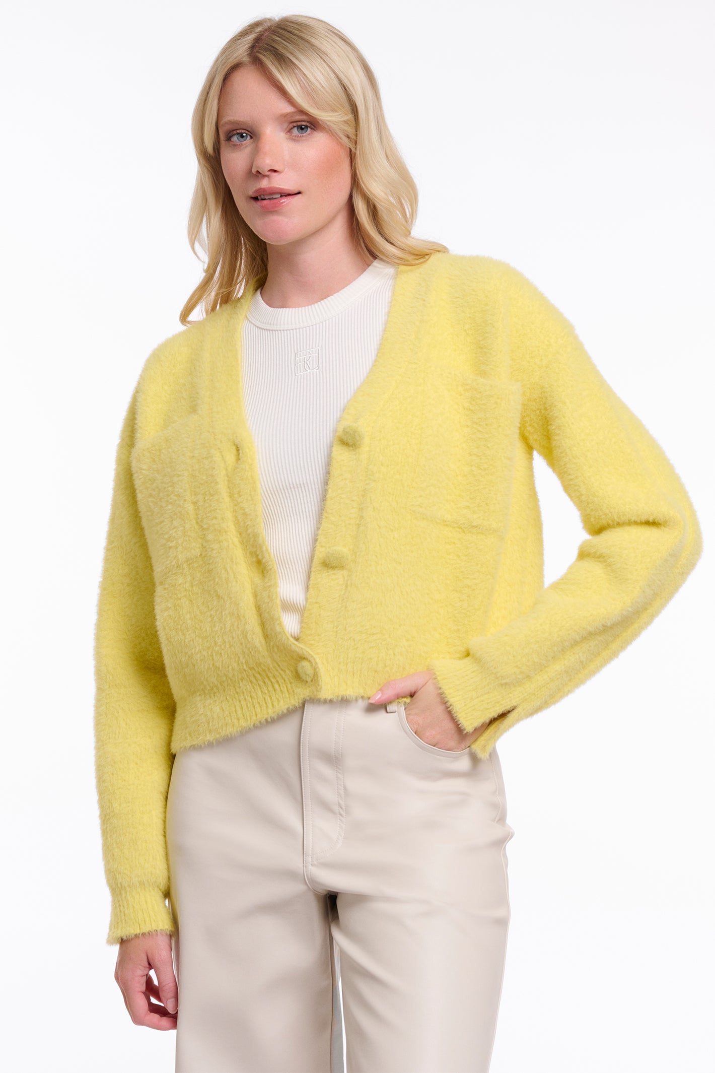 Rino & Pelle Isarea Breezy Lime Short V-Neck Cardigan