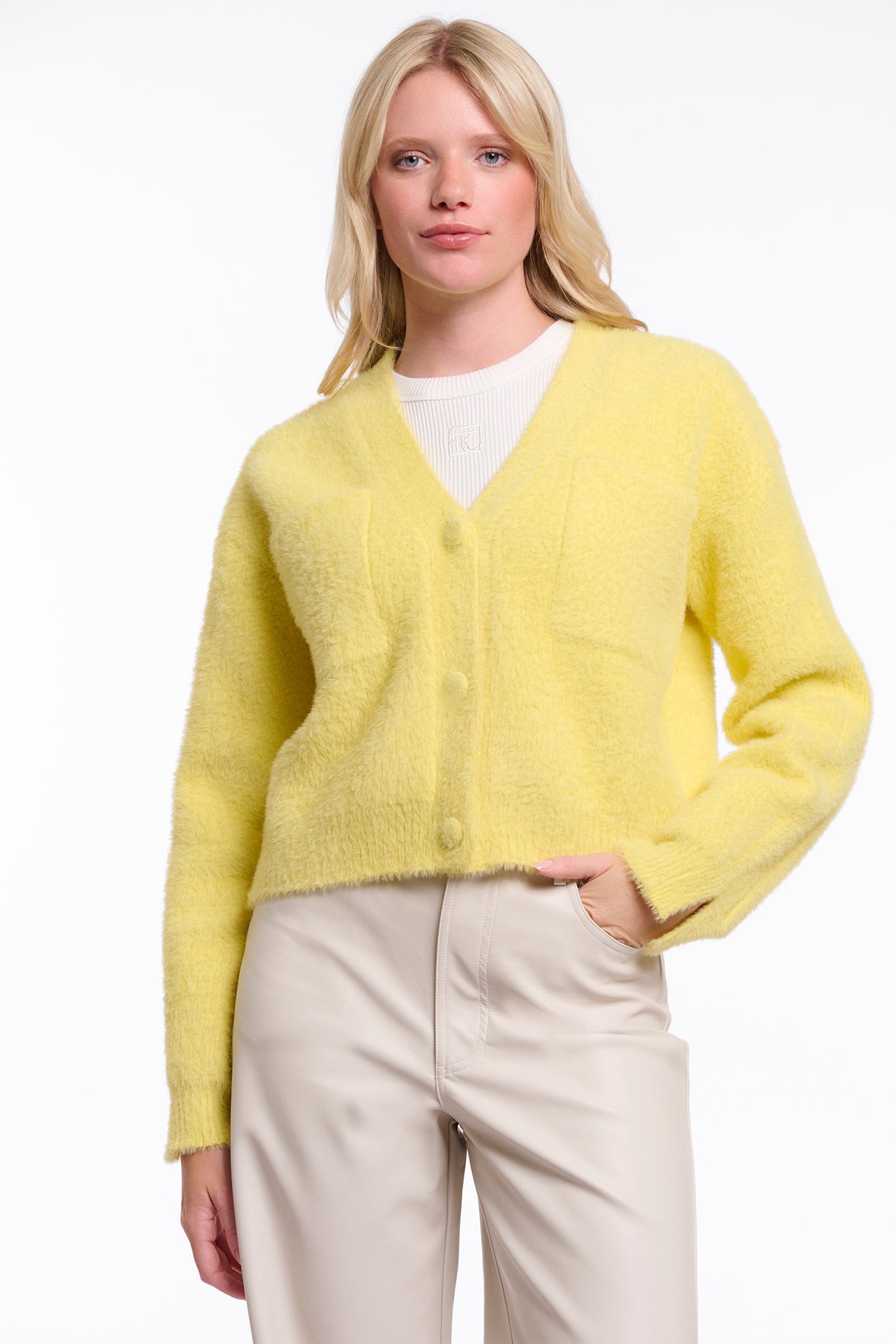 Rino & Pelle Isarea Breezy Lime Short V-Neck Cardigan