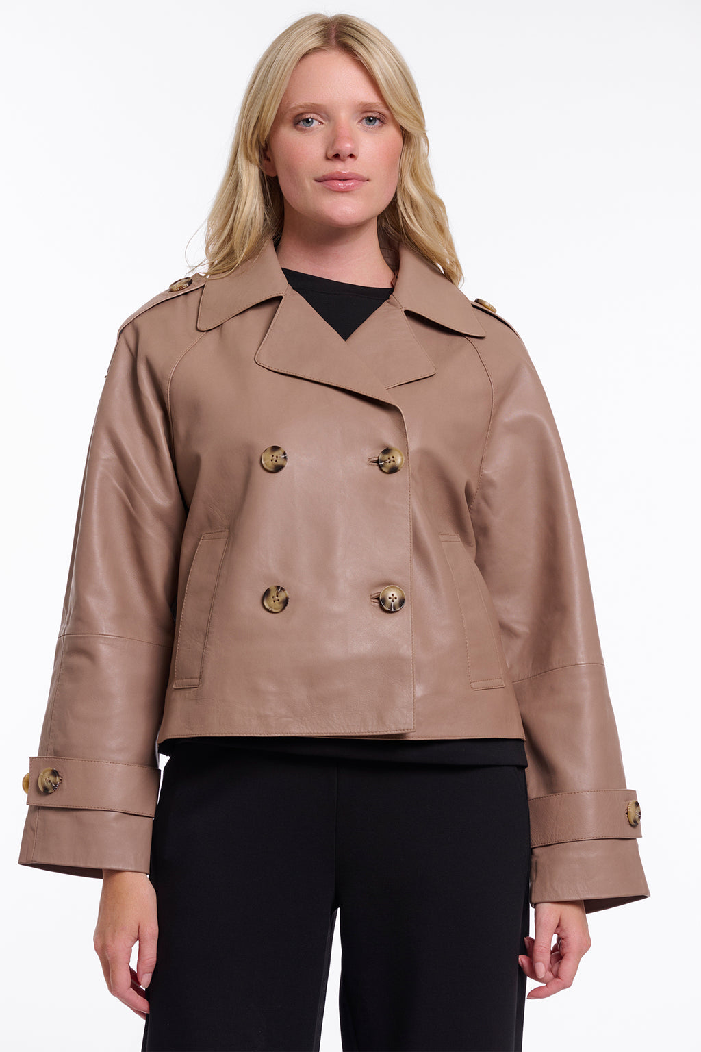 Rino & Pelle Lotte Slate Bark Double Breasted Leather Jacket 3502621