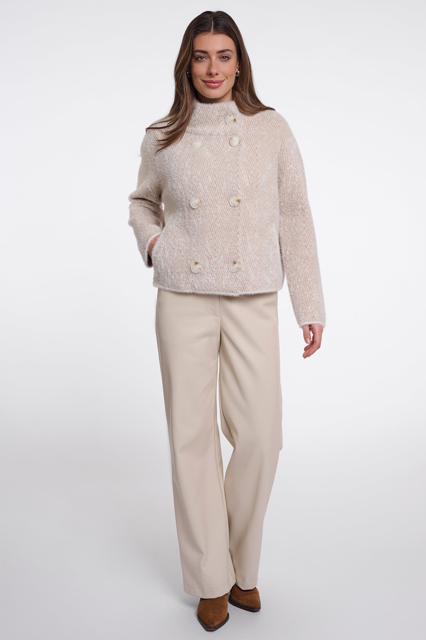 Rino and Pelle Beth beige herringbone short jacket at OSO Boutique