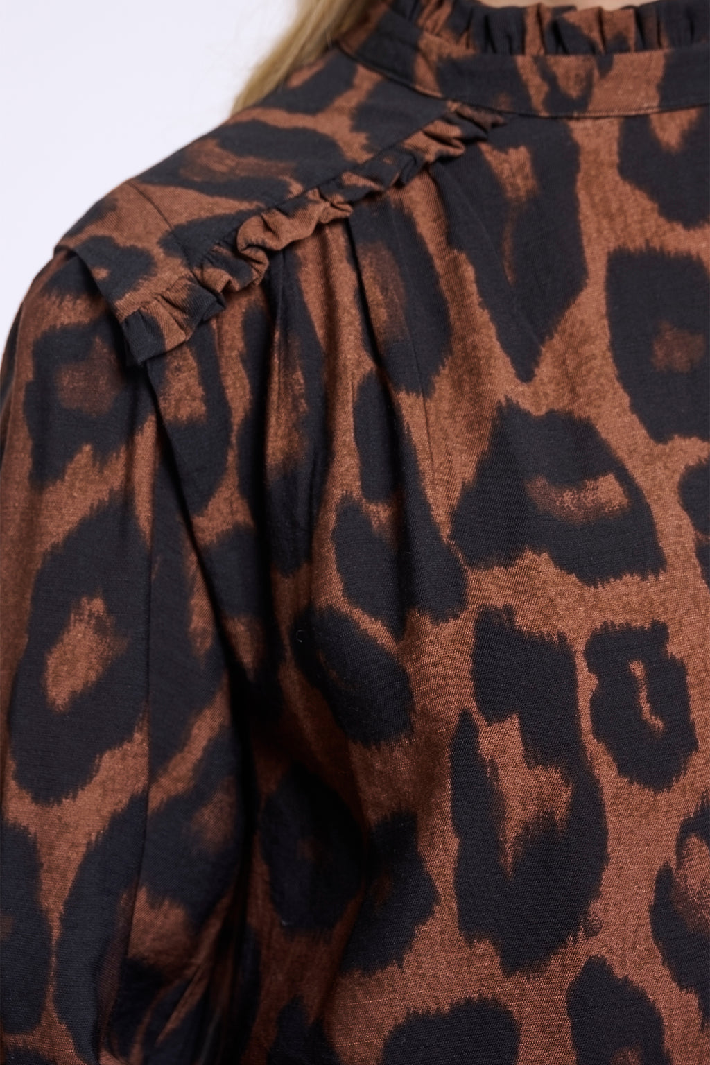 Rino and Pelle Jans brown leopard ruffle blouse at OSO Boutique