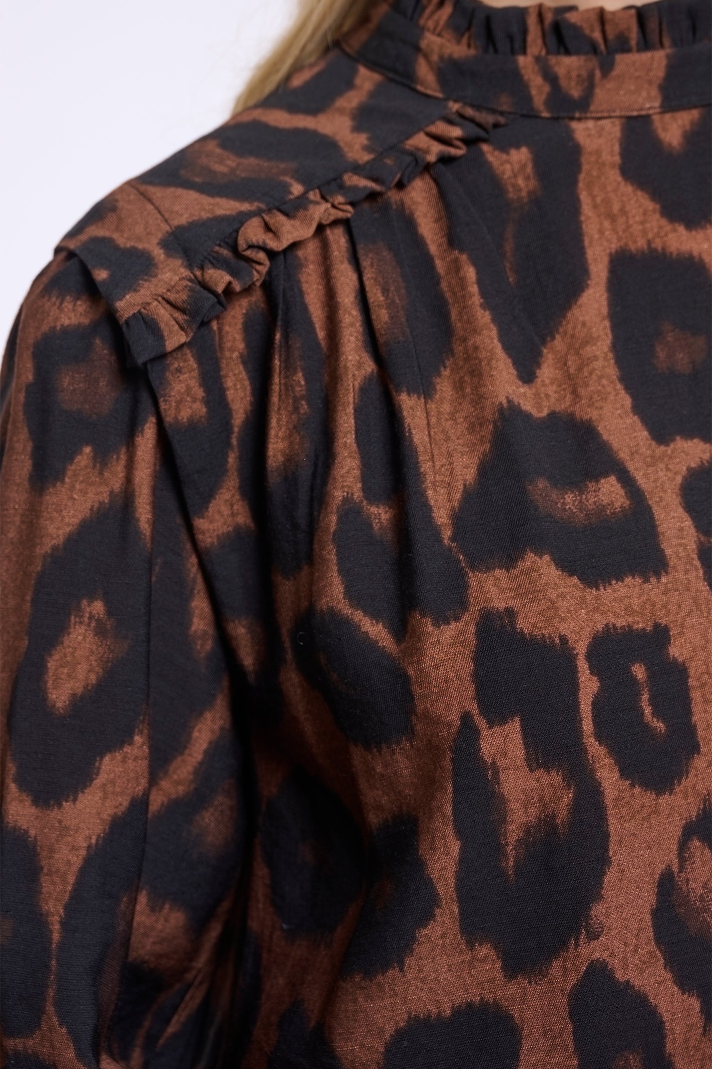 Rino and Pelle Jans brown leopard ruffle blouse at OSO Boutique