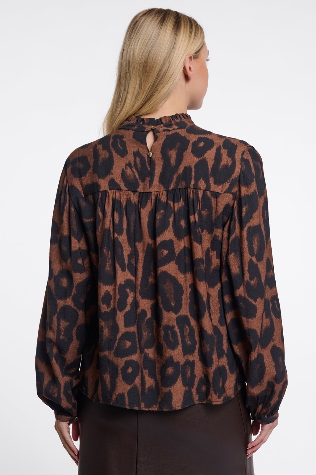Rino and Pelle Jans brown leopard ruffle blouse at OSO Boutique