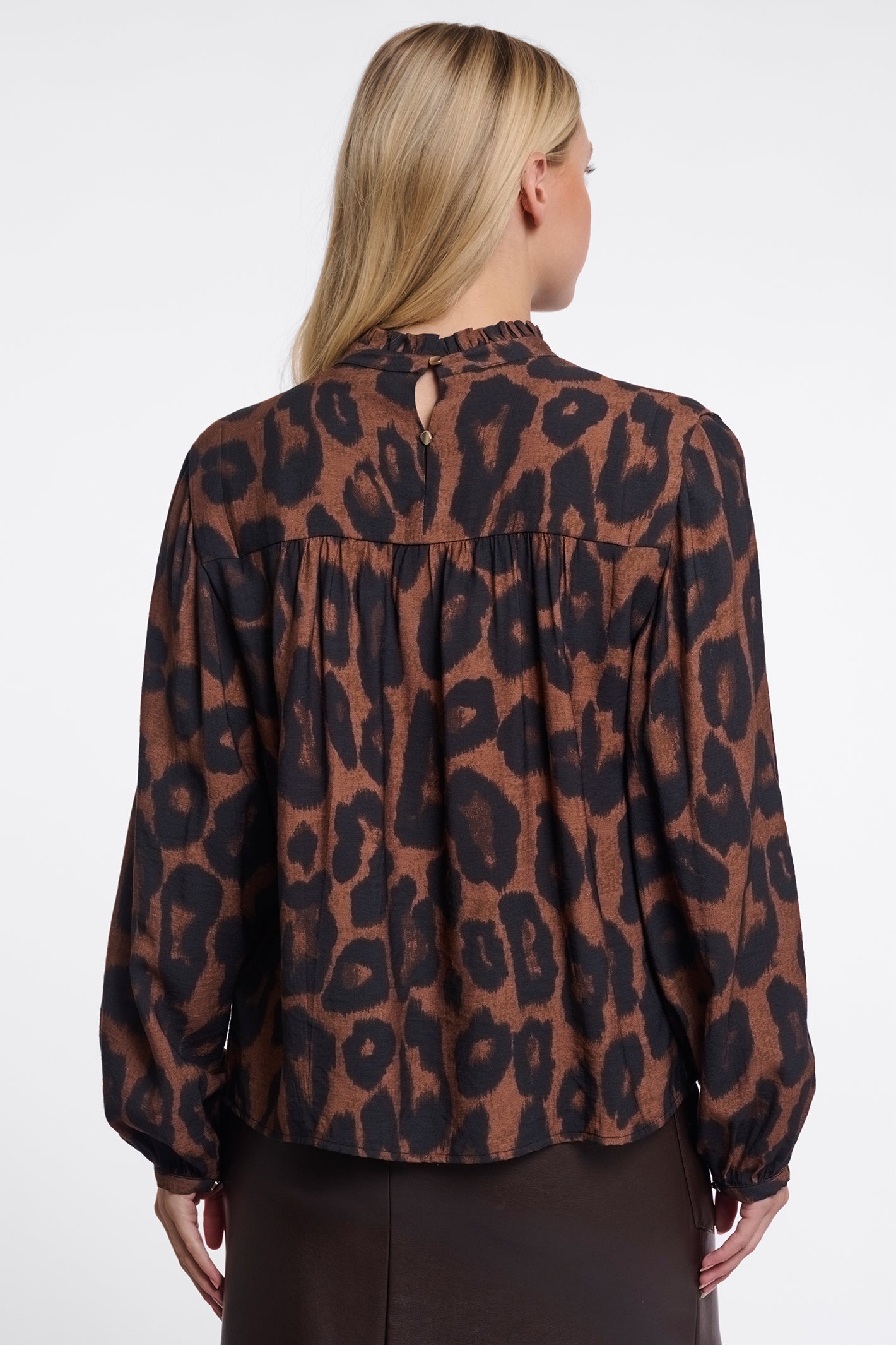 Rino and Pelle Jans brown leopard ruffle blouse at OSO Boutique