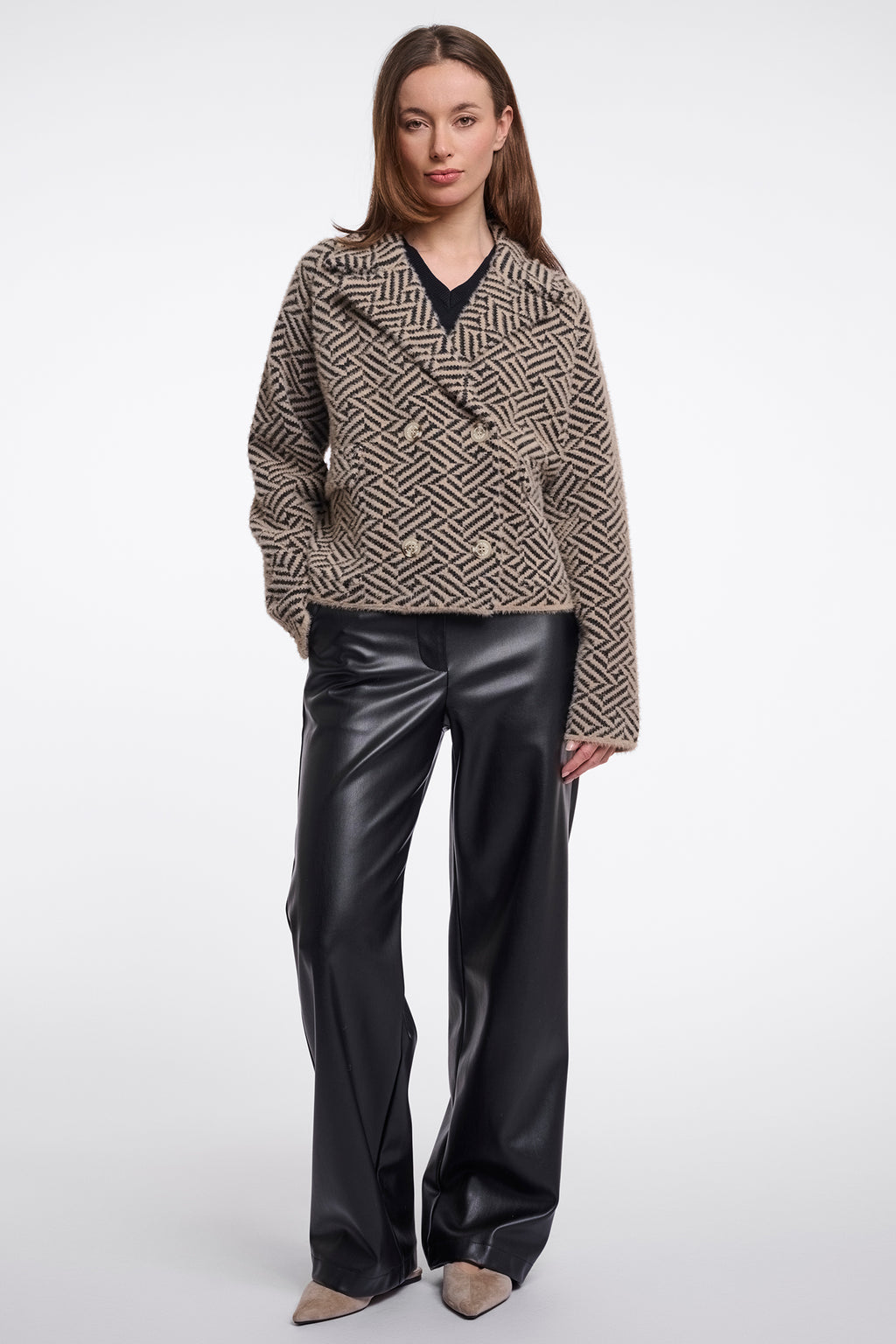 Rino and Pelle Katinka sand graphic knitted jacket at OSO Boutique